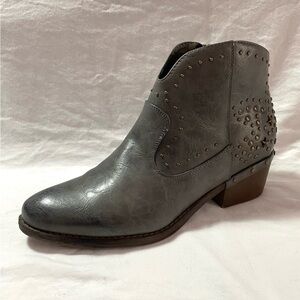 Willow Gray Ankle Booties with Stacked Heel